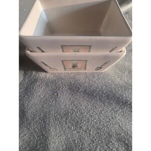 Pfaltzgraff Naturewood Square Bowls Set of 2 Garden Tools Stoneware White